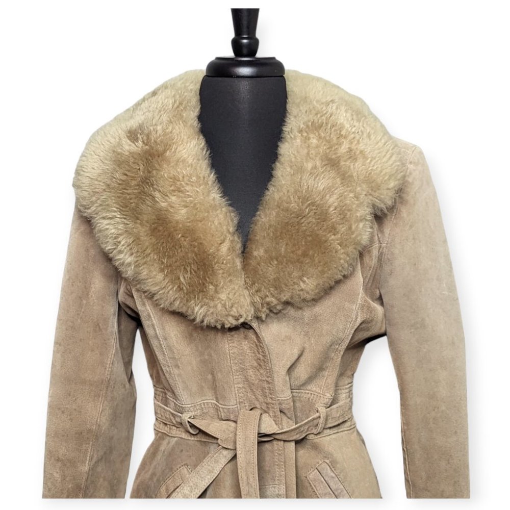 Vintage 70s Tan Faux Leather & Faux Fur Jacket Si… - image 2